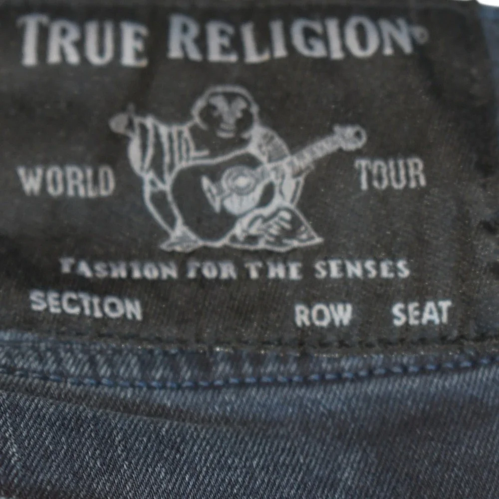 True Religion Rocco Relaxed Skinny Moto Jeans Mens 36 Indigo Blue Ribbed Denim